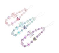 VILLCASE 3 Pièces Bracelet Téléphone Perlé avec Nœud en Ruban et Cœur Lanière Portable Plastique Douce et Porte-clés Charm pour Smartphone Appareil Photo et Portefeuille Accessoires Mode