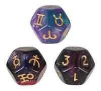 VILLCASE 3 Pièces Jeu de Dés Astrologiques à 12 Faces en Résine Symboles du Zodiaque pour Tarot et Jeux de Rôle sur Table, Design Cosmique Unique