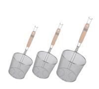 VILLCASE 3 Pièces Passoire à Pâtes en Acier Inoxydable 201 Surface Lisse et Manche en Bois, Résistante au Lave-vaisselle, pour Cuisiner Viandes et Frites Françaises