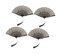 VILLCASE 4 Pièces Éventail Pliable de Style Chinois Noir en Plastique | Ouverture Fluide et Légère, Esthétique Orientale Classique, pour Danse et Usage Quotidien