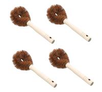 VILLCASE 4 pièces Lot de Brosses à Récurer pour Casseroles avec Manche Long Bois Poils Naturels Végétaux Nettoyage pour Poêles Évier et Cuisine 4 pcs