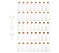 VILLCASE 43 Pièces Mini Bouteille en Verre 20ml avec Bouchon de Liège | Entonnoirs Inclus, Format Transparent, Usage Événementiel et Mariage, pour Loisirs Créatifs