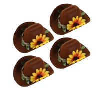 VILLCASE 4pcs Chapeaux de Cowboy en Feutre Laineux pour Petits Animaux, Légers et Faciles à Nettoyer, Accessoires Mignons Décor Floral pour Cochons d'Inde et Serpents en Extérieur