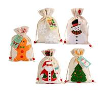VILLCASE 5 Paquet Présents de Noël à Cordon, Pochette en Tissu Pratique et Résistante, Capacité Suffisante pour Bonbons et Pommes, pour Famille et Amis Plusieurs styles