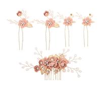 VILLCASE 5 Pièces Épingles à Cheveux de Mariée Roses Faites Main Perles et Cristaux en Plastique, Accessoires Floraux Élégants pour Coiffure Polyvalente Lors de Fêtes ou Bals