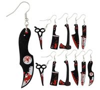 VILLCASE 6 Paires Boucles D'oreilles de Noël pour Filles en Acrylique Léger Pendentif Ciseaux Sanglants, Bijoux Gothiques Distinctifs pour Diverses Occasions et Accessoires Photo