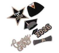 VILLCASE 6 Pièces Écusson Thermocollant de Graduation 2026 en Polyester, Motif Brodé Noir et Or, pour Toges, Vestes, Jeans et Paquet à Dos, Class Of 2026