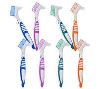 VILLCASE 8 Pièces Brosse à Prothèses Dentaires Double Face Poils en Nylon Rigide, Manche Ergonomique, pour Nettoyage à Domicile Voyage, Prévention du Croisement D’usage