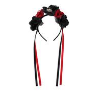 VILLCASE Bandeau de Fête D'halloween Tête de Mort et Fleurs Rouges en Tissu, Accessoire de Costume Compact et Facile à Porter pour Soirée ou Spectacle