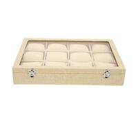 VILLCASE Boîte à Montres en Jute à 12 Compartiments avec Coussins Coffret de Rangement pour Montres et Bracelets Couleur Lin Organiseur Décoratif pour Usage Personnel et Présentation