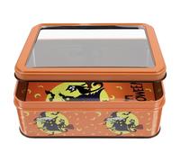 VILLCASE Boîte de Rangement D'halloween en Fer-blanc Rectangulaire Orange, Grosse Capacité pour Bonbons et Biscuits, Couvercle Hermétique Réutilisable, Décor Festive pour Garçon et Filles