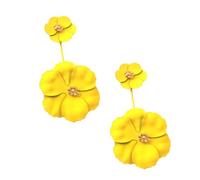 VILLCASE Boucles D’oreilles Fleur Décoratives Jaunes, Double Couche Peinte, Bijou Fantaisie Femme, Accessoires Mode Pour Tenue Décontractée, Légères Et Originales