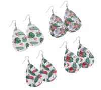 VILLCASE Boucles D’Oreilles Pendantes en Cuir Motif Flamant Rose et Feuille Monstera 4 Paires Assorties Légères et Décontractées Accessoires Bijoux pour Femmes et Filles Décoration