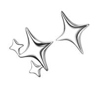 VILLCASE Boucles d'Oreilles Étoiles Asymétriques de Quatre Branches Puces Légères en Métal Blanc Platine 1 Paire pour Femmes Bijoux Minimalistes Adaptés aux Fêtes et Usage Quotidien