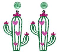 VILLCASE Boucles d'Oreilles Pendantes Cactus pour Femmes Paire Unique en Alliage Léger Couleur Verte Style Bohème Ethnique Accessoire Mode pour Tenue Quotidienne et Occasions Spéciales