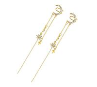 VILLCASE Boucles D'oreilles Pendantes Dorées pour Femmes Style Élégant en Alliage Clips Oreilles Qui Ne Se Décolorent Pas pour Occasions Spéciales Lune et Étoile