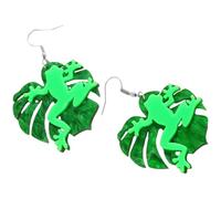VILLCASE Boucles D'oreilles Pendantes Grenouille en Acrylique Vert, Design Feuille Unique, Peau Douce et Finition Soignée, pour Femmes Lors de Soirées ou Shopping