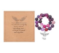VILLCASE Bracelet De Perles De Pierre De Deuil Violet Avec Carte, Bijou Sympathie Pour Perte D’être Cher, Ensemble Commémoratif Féminin, Souvenir Réconfortant Pour Cérémonie