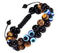 VILLCASE Bracelet en Perles D'agate Œil Maléfique pour Yoga, Chaîne de Poignet Ajustable, Design Élégant et Faible Densité, pour Contemplation et Huiles Essentielles