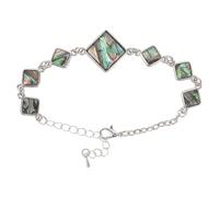 VILLCASE Bracelet Femme Mosaïque Coquillage d’Ormeau Irisé Bracelet Géométrique Ajustable avec Chaînette d’Extension Bijou Léger pour Mariage Plage et Style Bord de Mer