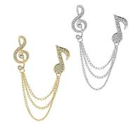 VILLCASE Broche Pailletée pour Homme 2pcs en Alliage Or et Argenté, Épingle de Col Portable et Facile à Mettre, Style Créatif Note de Musique, Accessoire de Costume Élégant