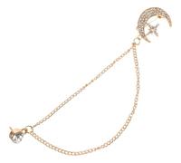 VILLCASE Broche Vintage en Cristaux pour Femme Épingle à Col de Lune Dorée avec Chaîne Accessoire Élégant pour Vestes Pulls et Paquet Bijou Fantaisie Britannique Polyvalent