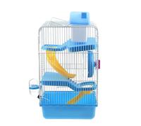 VILLCASE Cage à Hamster Villa Trois Étages en Plastique Bleu Roue de Course et Abreuvoir Étanche pour Petits Animaux de Compagnie