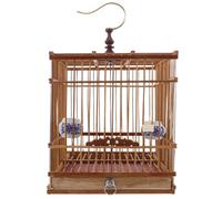 VILLCASE Cage à Oiseaux en Bambou Rectangulaire pour Chardonnerets avec Plateau Coulissant, Structure Stable et Crochet Suspendu, Décoration Élégante pour Balcon et Maison