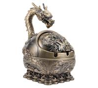 VILLCASE Cendrier Design Vintage à Motif Dragon avec Couvercle Coupe-Vent Portable et Moderne pour Intérieur Décoration Élégante pour Maison Bureau et Salon Cadeau Pratique et Artistique