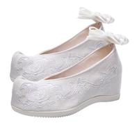 VILLCASE Chaussures de Mariée Brodées Blanches en Coton Tissé Jacquard Talon Plat Antidérapant Taille 37 Style Hanfu Traditionnel pour Danse et Cérémonie