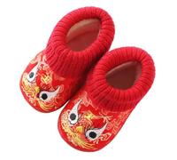 VILLCASE Chaussures d'hiver Chaudes pour Garçon et Filles Bottines Courtes Rouges à Motif Tigre Semelle Antidérapante Tissu en Coton Épais et Doublure en Peluche Chaussures de Loisirs