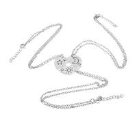 VILLCASE Collier d'Amitié Assorti en Alliage Argenté Pendentifs Soleil Lune et Étoile Collier Trois Pièces Cœur Creux pour Meilleures Amies Présent Bijou Féminin