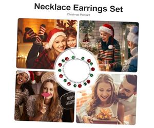VILLCASE Collier de Noël Cloche Colorée Bracelet de Noël Assorti et Boucles D’Oreilles en Ensemble Chaîne de Cou Festive pour Bijou Léger et Solide