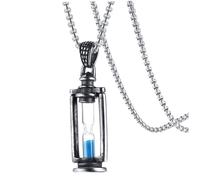 VILLCASE Collier de Sablier Homme Vintage en Acier Titane, Pendentif Sablier Chaîne en Perles Carrées 3mm X 60cm, Bijoux Masculins pour Quotidien et Présent