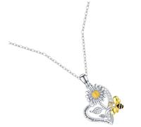 VILLCASE Collier Pendentif Cœur en Alliage Sûr Tournesol et Abeille Bijou Fantaisie pour Femme Présent Original pour Anniversaire et Soirée