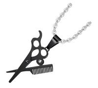 VILLCASE Collier Pendentif pour Homme en Acier Titane 55 CM Breloques Ciseaux et Peigne Noir Bijou Punk Hip-Hop Décoratif Accessoire Coiffure pour Soirées et Présents