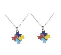 VILLCASE Collier Puzzle de Sensibilisation à L'Autisme 2 Pièces Bijou Décoratif Léger en Alliage Pendentif Créatif Multicolore Présent Symbolique et Usage Quotidien