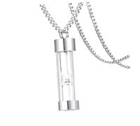 VILLCASE Collier Urne Commémoratif Sablier en Acier Inoxydable et Verre, Pendentif Étanche Unisexe, Chaîne 60 Cm, Bijou Souvenir Funéraire pour Garder Près du Cœur