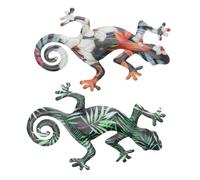 VILLCASE Décoration Murale Gecko Fer Art Ornement Suspendu Métallique Résistant à la Décoloration pour Intérieur Jardin Salon Une Set 2 Couleurs