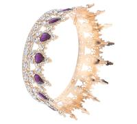 VILLCASE Diadème Baroque Couronne D’Or Cristaux de Goutte D’Eau Serrage-Tête Mariée Violet Profond Accessoires de Cheveux de Mariage Tiare Strass Élégante pour Cérémonie et Fête