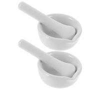 VILLCASE Ensemble 2 mortiers en porcelaine blanche 7,5 cm avec pilon - Bol rond pour écraser médicaments et épices - Ustensiles manuels cuisine et laboratoire - Bords polis Plusieurs styles