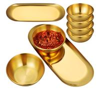 VILLCASE Ensemble 6 Bols à Sauce en Acier Inoxydable Doré avec 2 Plateaux Ovales, Adapté pour Soirées Repas et Décoration de Table, pour Sauces Soja Light et Condiments