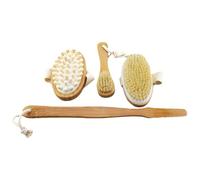 VILLCASE Ensemble de 4 Brosses Bois avec Poils Robustes, Manche Long Amovible, Facile à Suspendre, pour Exfoliation Visage et Épurateur de Dos Spa