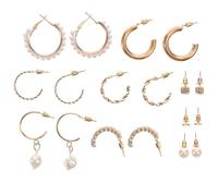 VILLCASE Ensemble de 9 Paires de Boucles D’Oreilles Créoles et Puces en Perles Blanches Bijoux pour Femmes et Filles Accessoires Élégants pour Soirées et Usage Quotidien