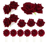 VILLCASE Ensemble de Coiffure Broche et Peigne en Fausse Rose en Flanelle Rouge Profond Accessoire Cheveux Mariage et Cérémonie Décoration de Fleur Délicate pour Demoiselles d'Honneur et