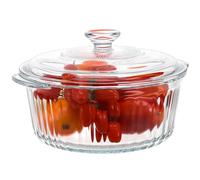 VILLCASE Ensemble de Plats de Service en Verre Rond 2,4 L avec Couvercle Transparent, Cocotte pour Cuisson Four et Plats Mijotés
