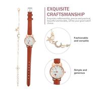 VILLCASE Ensemble Montre-Bracelet Femme Quartz Marron Bracelet Étoile et Lune Montre à Quartz Précise et Fiable Bracelet pour Femme Coffret Présent pour Usage Quotidien et Occasions