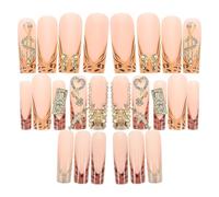 VILLCASE Faux Ongles Longs Forme Cercueil à Coller Motifs Léopard Doré Noeud Couleurs Assorties Kit Nail Art pour Fêtes et Occasions Spéciales