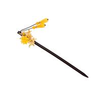 VILLCASE Fourche à Cheveux Ancienne Jaune Épingle à Cheveux à Pompon Vintage Bâtonnet de Coiffure Traditionnel Chinois pour Cosplay Hanfu Accessoires Fleurs