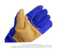 VILLCASE Gants de Soudage Cuir Résistants Chaleur Doublure Isolante Couches Manches Longues pour Soudure Four Barbecue et Manutention Unisexes Bleu et Jaune